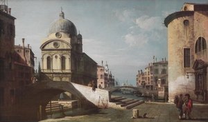 与圣玛丽亚dei Miracoli，威尼斯的建筑幻想 作者 贝尔纳多·贝洛托（Canaletto）